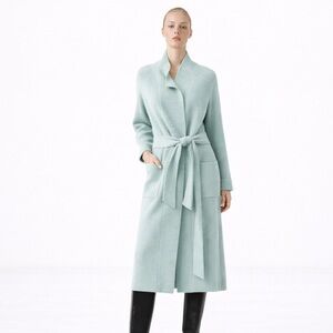 ANN TAYLOR Cardigan knit Long Duster sweater with belt seafoam green